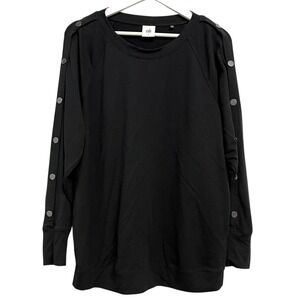 Cabi Shirt Womens Small Black Snap Button Raglan Long Sleeve Tunic Top Crew Neck